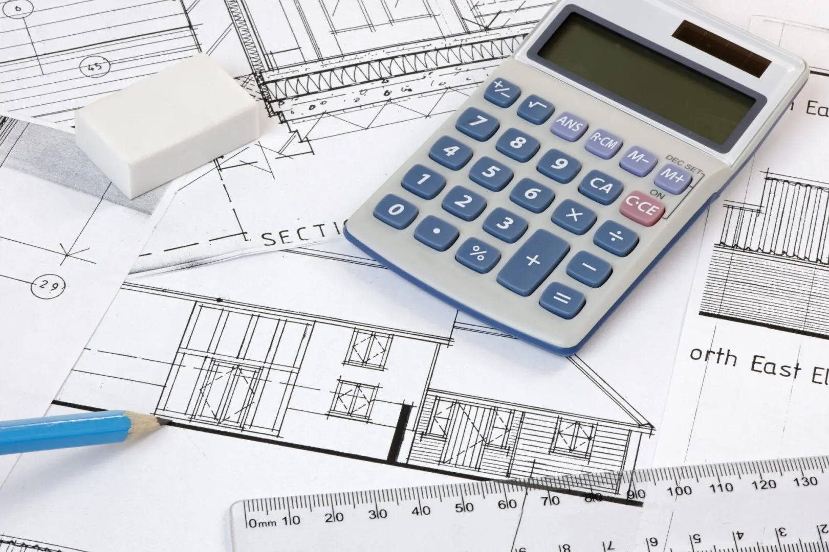 Calculater,pencil and ruler on Plans Livable Canada